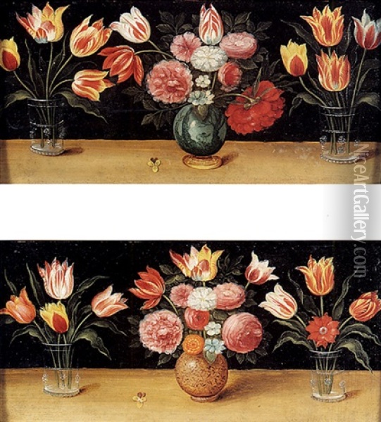 Nature Morte Au Vase De Fleurs Sur Un Entablement Oil Painting - Ambrosius Brueghel