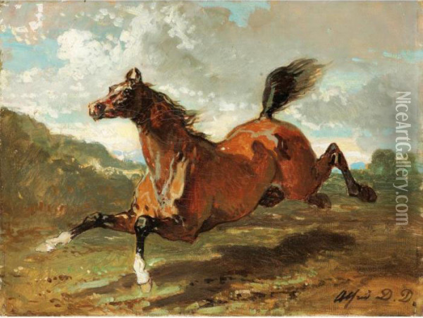 Cheval Au Galop Oil Painting - Alfred De Dreux