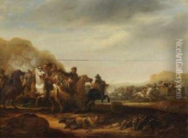 Une Escarmouche Oil Painting - Abraham van der Hoef