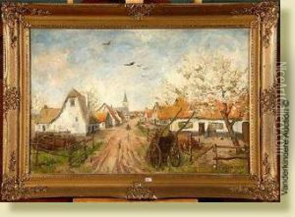 Village En Flandre Oil Painting - Franz Van Genesen