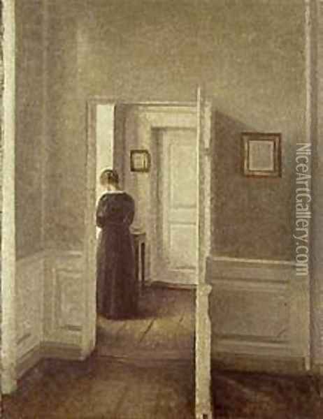 Woman in a Bright Interior Oil Painting - Vilhelm Hammershoi