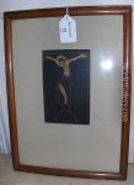 Crucifix, Wood Engraving Oil Painting - Eric Gill