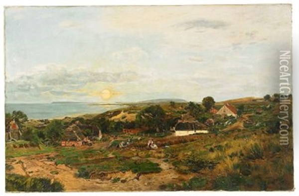 Village By The Sea Oil Painting - Eugen Gustav Duecker