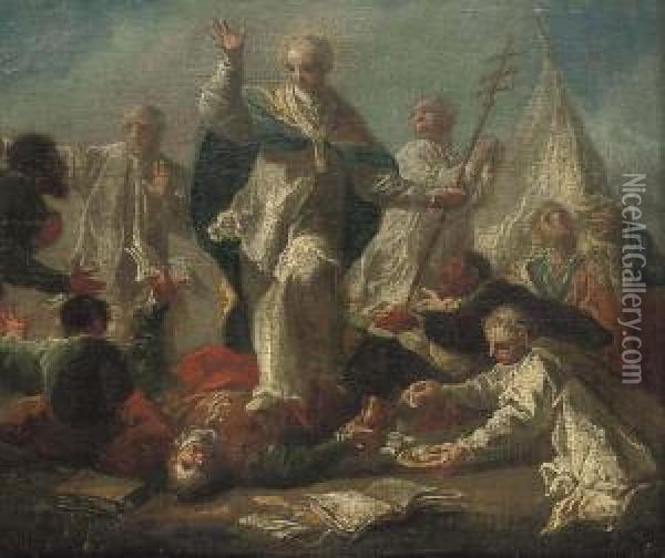 Saint Bernard Of Clairvaux Converting William, Duke Of Aquitaine Oil Painting - Franz Anton Maulbertsch