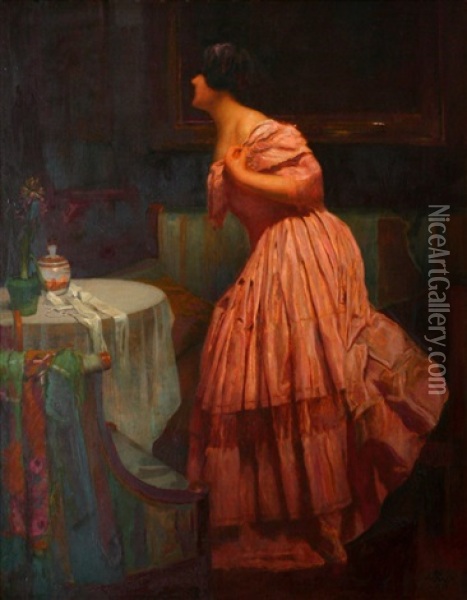 Woman In Her Living Room Oil Painting - Adolf Wiesner