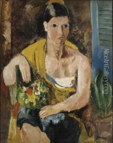 La Femme A L'echarpe Jaune - Portrait De Madame Dufresne Oil Painting - Charles Dufresne