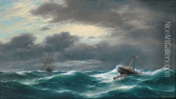 Rescue From Shipwreck Oil Painting - Franz Johann (Wilhelm) Huenten