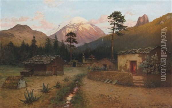 Landscape With Volcano Oil Painting - August Loehr