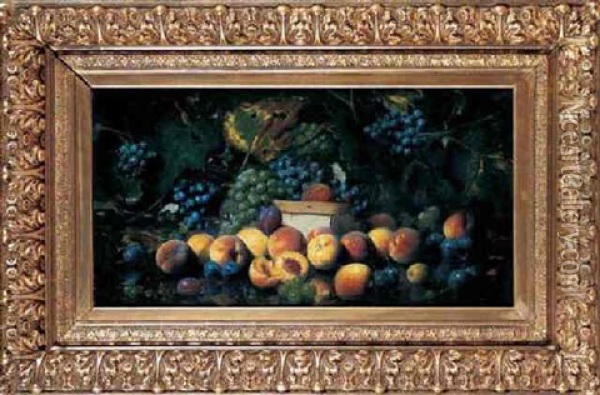 Still Life With Grapes And Peaches Oil Painting - Joseph Decker