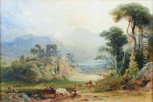 A Landscape With Castle Ruins And Figures Oil Painting - Frederick Lee Bridell