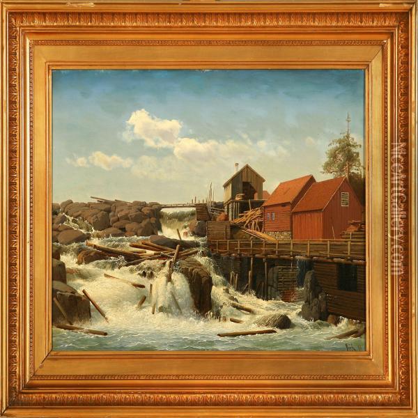 At A Sawmill In Norway Oil Painting - Anton Edvard Kieldrup