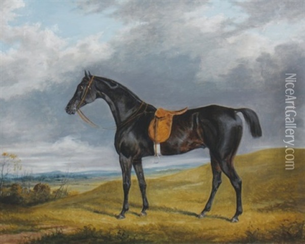 Race Horse In A Landscape Oil Painting - George Henry Laporte