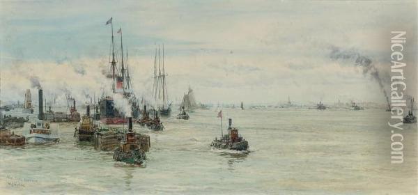 New York Harbour Oil Painting - William Lionel Wyllie