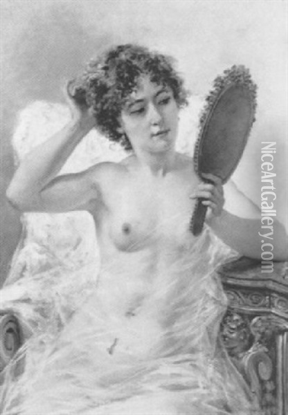 La Femme Au Miroir Oil Painting - Jules Elie Delaunay