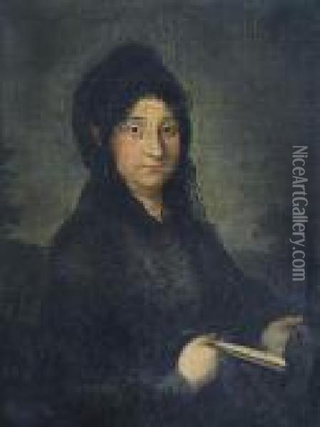 Retrato De Dama Con Mantilla Negra Y Un Abanico En Su Mano Derecha Oil Painting - Francisco De Goya y Lucientes