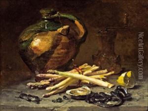 Stillleben Mit Spargel Und Austern Oil Painting - Philippe Rousseau