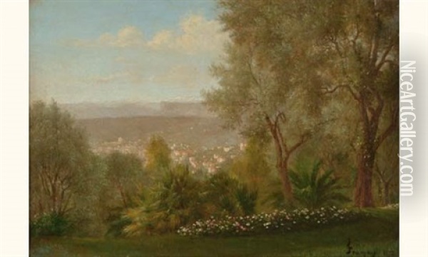Vue Prise De La Villa Alta, (nice?) Oil Painting - Francois Louis Francais