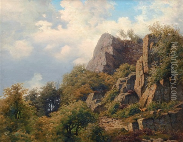 Landscape With Rocks And Trees Oil Painting - Carl Frederik Bartsch