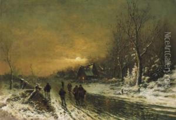 Evening In The Village Oil Painting - Joseph Friedrich N. Heydendahl