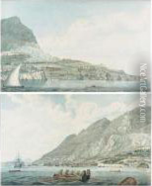 The Town Of Gibraltar With The New Mole And South Barracks; A South West View Of The Rock Of Gibraltar And Europa Point Oil Painting - Rev. Cooper Willyams