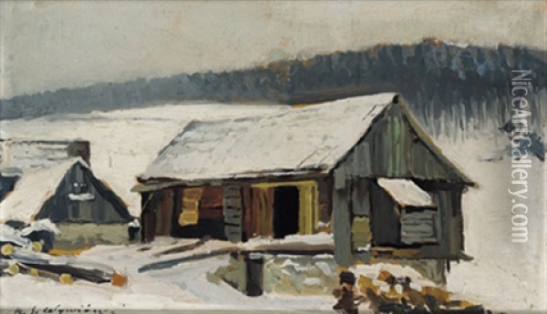 Bauernhof Im Winter Oil Painting - Michael Gorstkin-Wywiorski