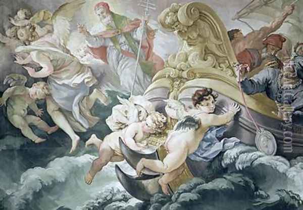 The Storm Miraculously Calmed on Contact with the Medallion of Pius V 1504-72 Oil Painting - Niccolo Francesco Lapi
