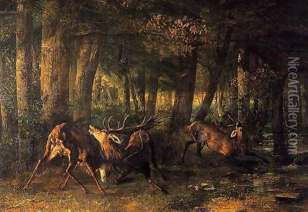 Battle of the Stags Oil Painting - Gustave Courbet