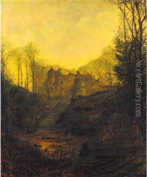 A Manor House In Autumn Oil Painting - John Atkinson Grimshaw