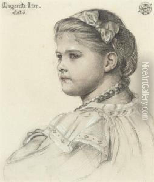 Portrait Of Miss Marguerite Ince, Aged Six, Half-length Oil Painting - Emma Sandys