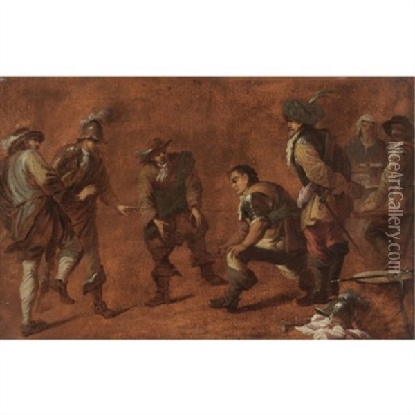 A Study Of Soldiers Playing Boccia Ball Oil Painting - Jan Miel