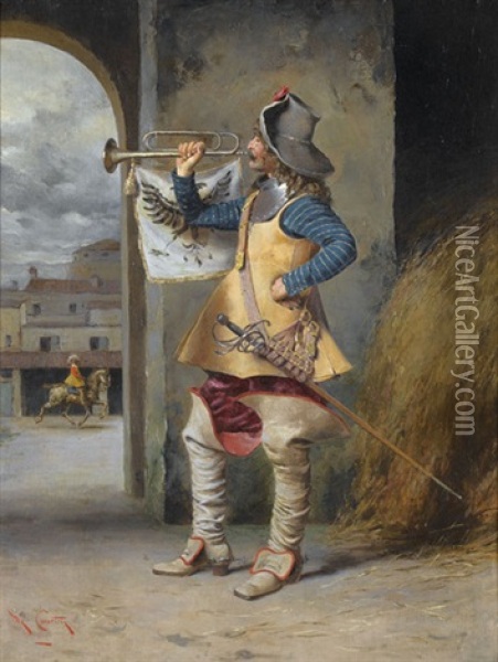 Fanfare Blasender Musketier Oil Painting - Angelo comte de Courten