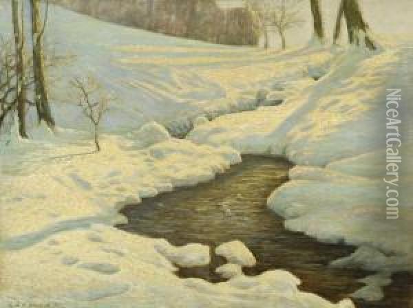 Winterlicher Bachlauf Oil Painting - Sixtus, Ritter Von Dzbanski