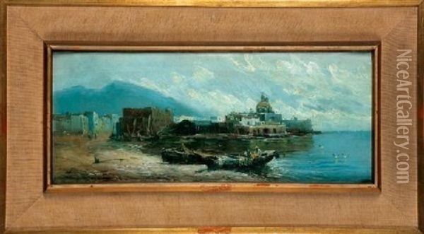 Vista De La Costa De Napoles Oil Painting - Jose Navarro Llorens