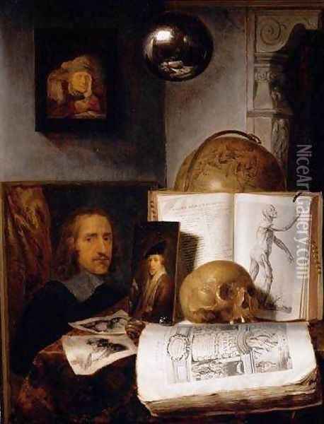 Still Life with a Skull 1635-1640 Oil Painting - Simon Luttichuijs