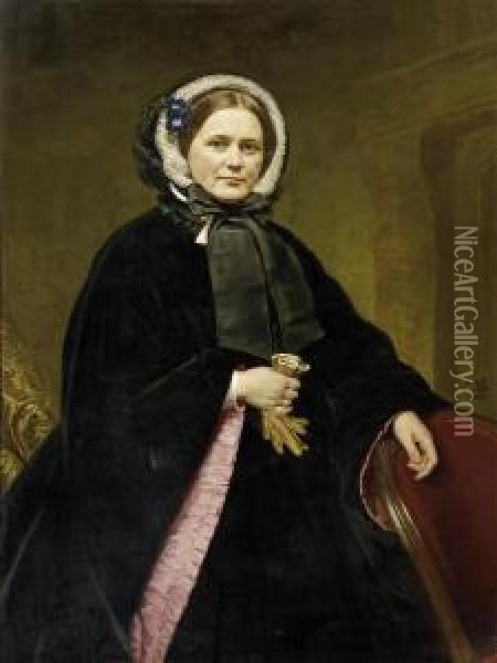 Portrait Of A Lady In A Darkrobe Oil Painting - Carl Ferdinand Sohn