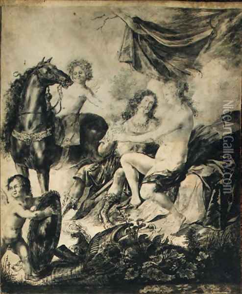 An allegorical scene with Mars and Venus, two Cupids and a horse Oil Painting - Peeter Rottermondt
