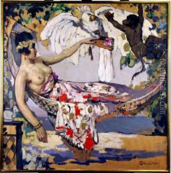Elegante Dans Un Hamac Oil Painting - Fernand Allard L'Olivier