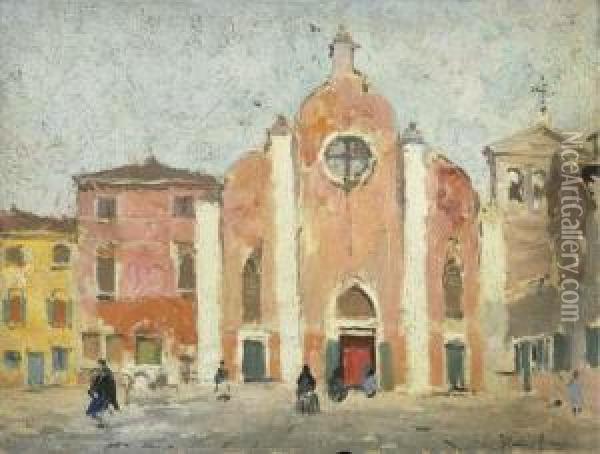 Venezia, Campo Della Bragora Oil Painting - Italico Brass