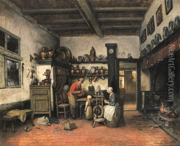 Huiselijk Tafereel Oil Painting - Henri de Braekeleer