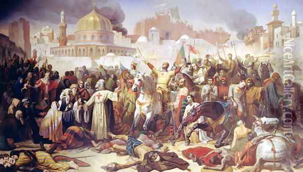 Taking of Jerusalem by the Crusaders, 15th July 1099, 1847 Oil Painting - Emile Signol