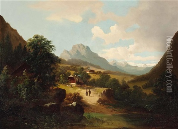 Landschaft Mit Blick Auf Den Untersberg Oil Painting - Theodore von Ehrmanns