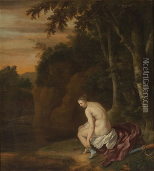 Diana Bathing In A Landscape Oil Painting - Jan van Neck
