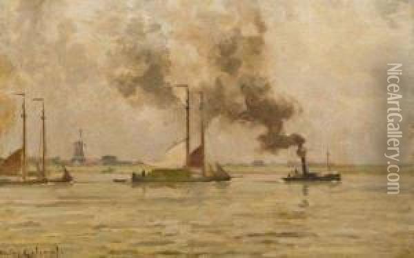 Sur La Meuse (hollande). Dordrecht Oil Painting - Victor Gilsoul