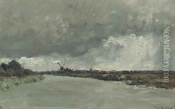 Trekvaart bij Leiden Oil Painting - Willem Roelofs