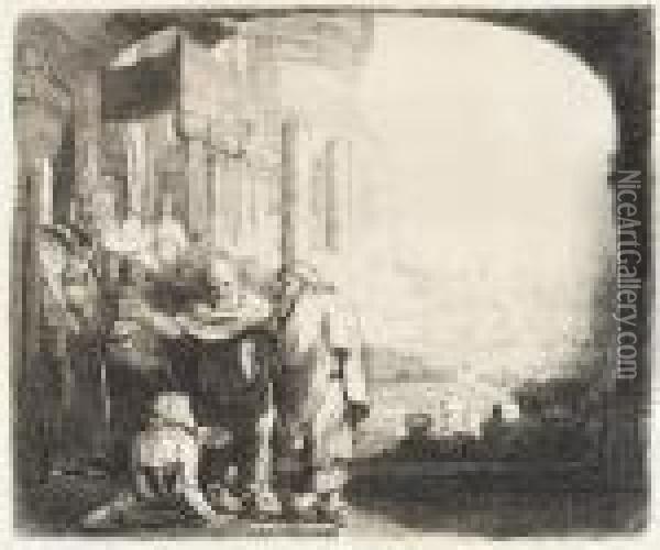 Peter And John Healing The Cripple At The Gate Of The Temple Oil Painting - Rembrandt Van Rijn