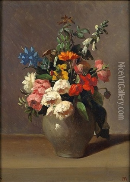 Nature Morte Au Vase De Fleurs Sur Un Entablement Oil Painting - Henri Rousseau