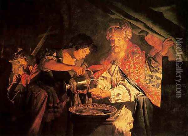 Pilatos lavandose las manos Oil Painting - Matthias Stomer