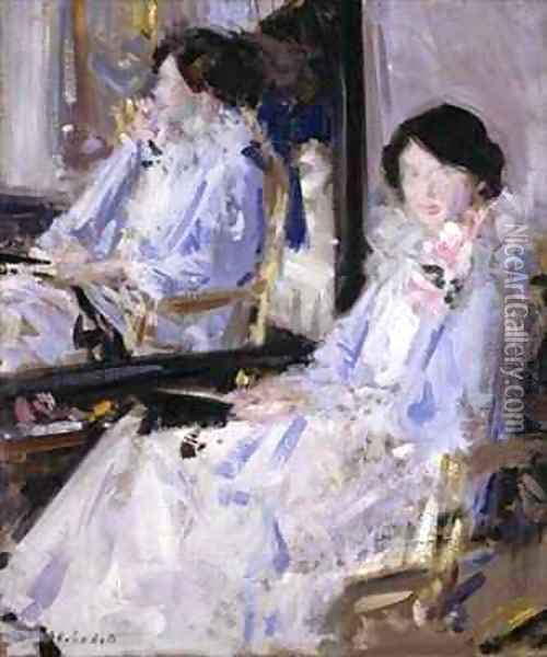 Girl in Blue Reflections Oil Painting - Francis Campbell Boileau Cadell