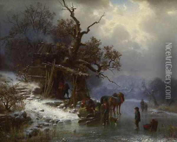 Winterlandschaft. Oil Painting - Heinrich Hofer