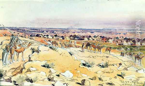 Pilgrim camp at Birkat Jemameh, Saudi Arabia 1879 Oil Painting - Lady Anne Blunt